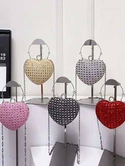 Clearance Retro Stage Heart Rhinestone Chain Evening Handbag