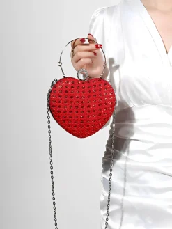 Clearance Retro Stage Heart Rhinestone Chain Evening Handbag