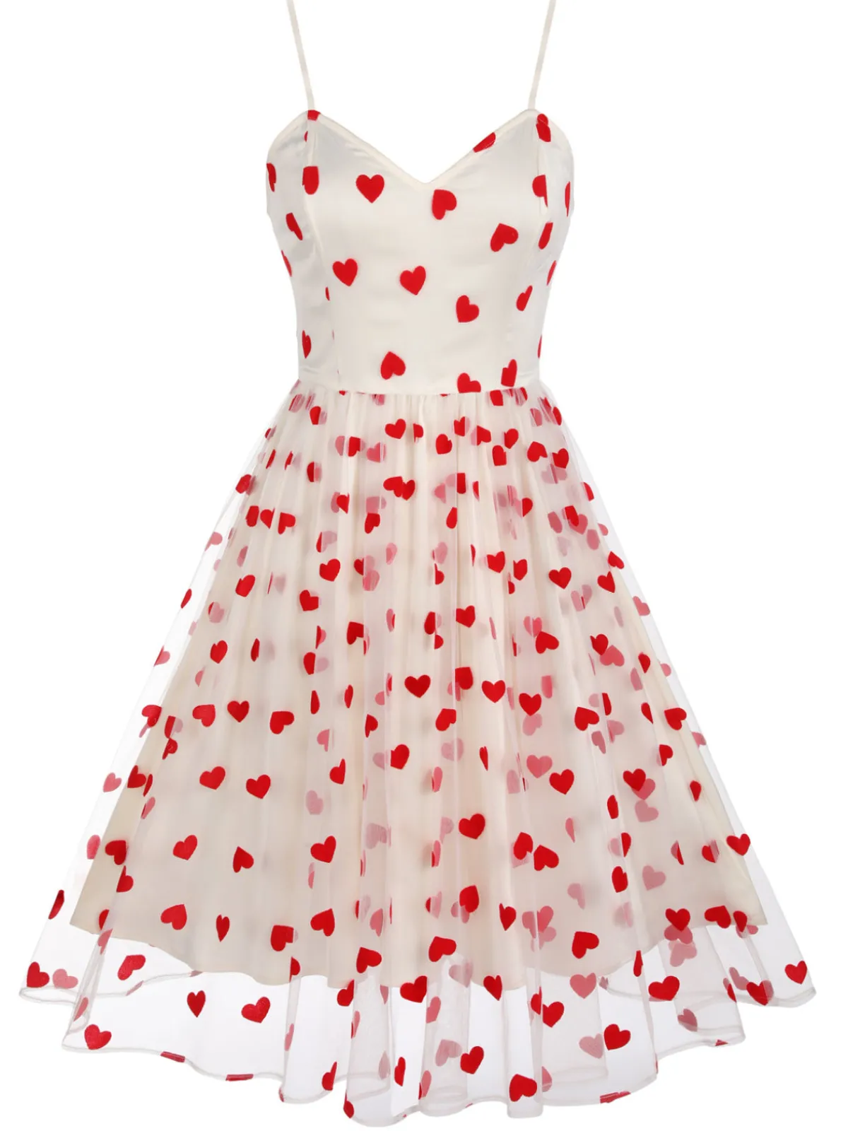 New Retro Stage Heart 1950s Mesh Sling Dress White