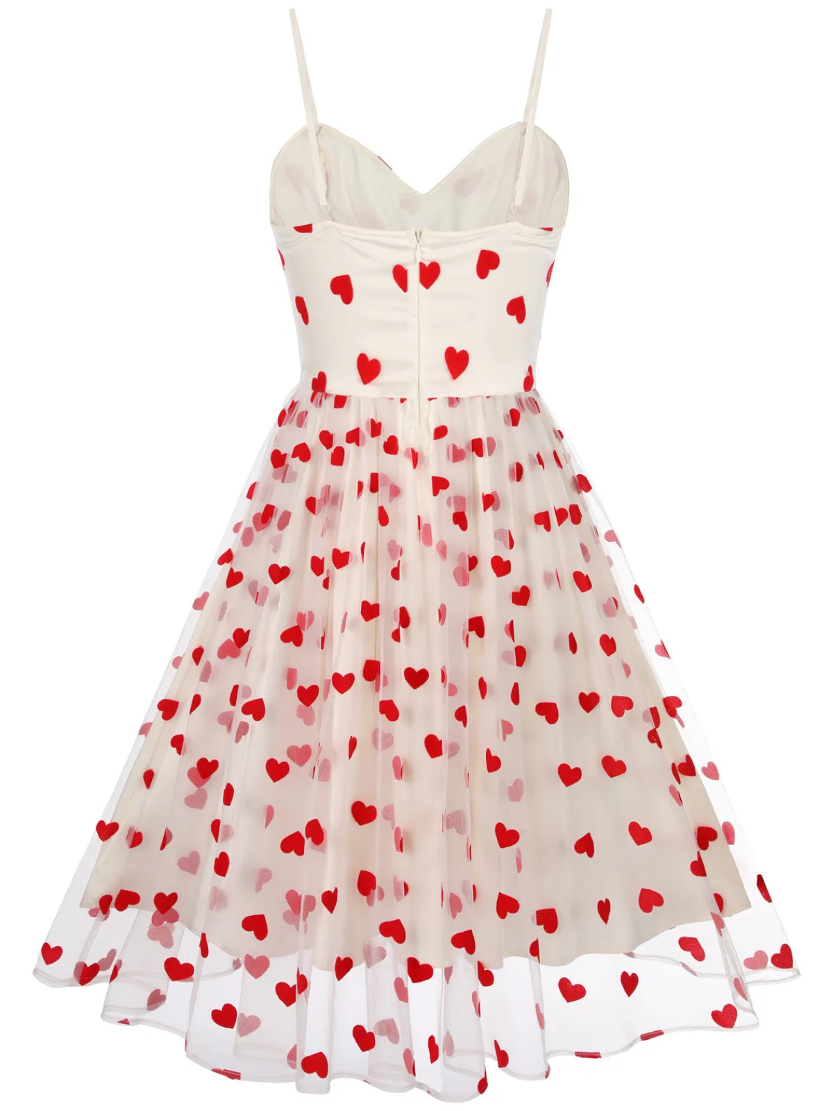 New Retro Stage Heart 1950s Mesh Sling Dress White
