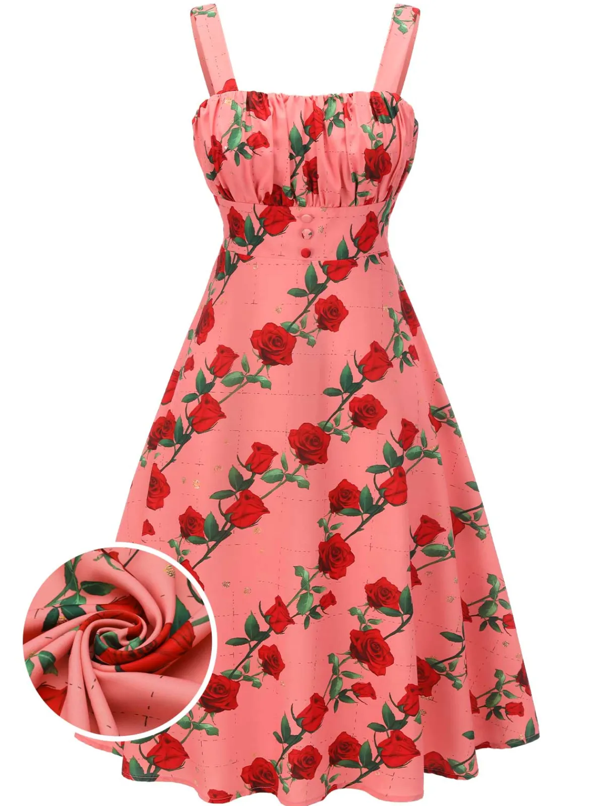 Online Retro Stage High Waist Suspenders Rose Dress Pink