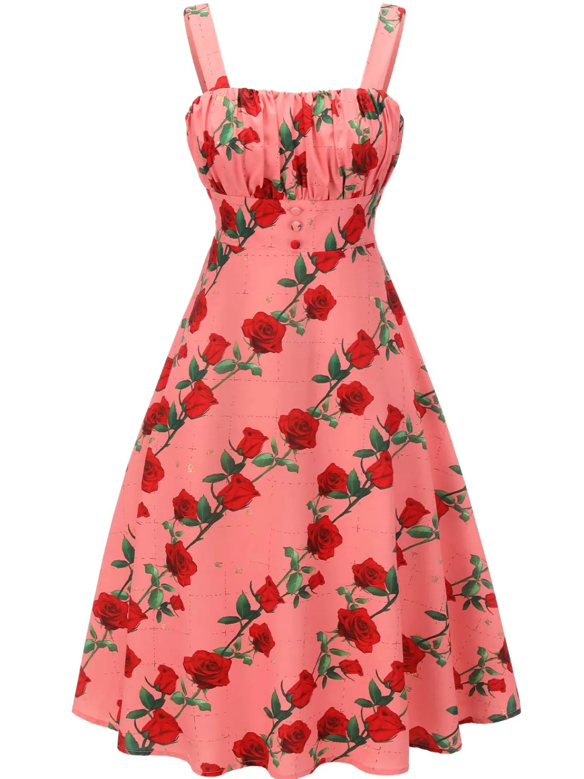 Online Retro Stage High Waist Suspenders Rose Dress Pink