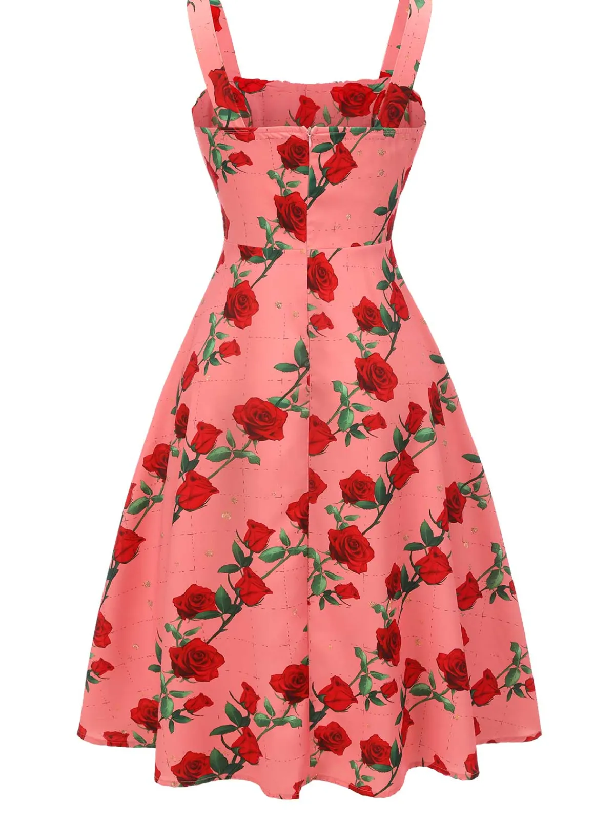 Online Retro Stage High Waist Suspenders Rose Dress Pink