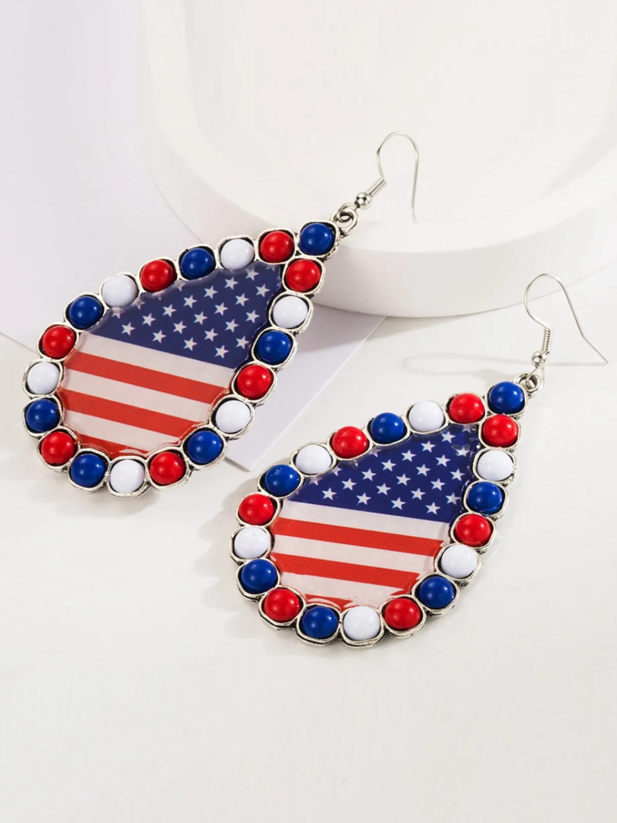 Hot Retro Stage Independence Day Flag Beaded Earrings