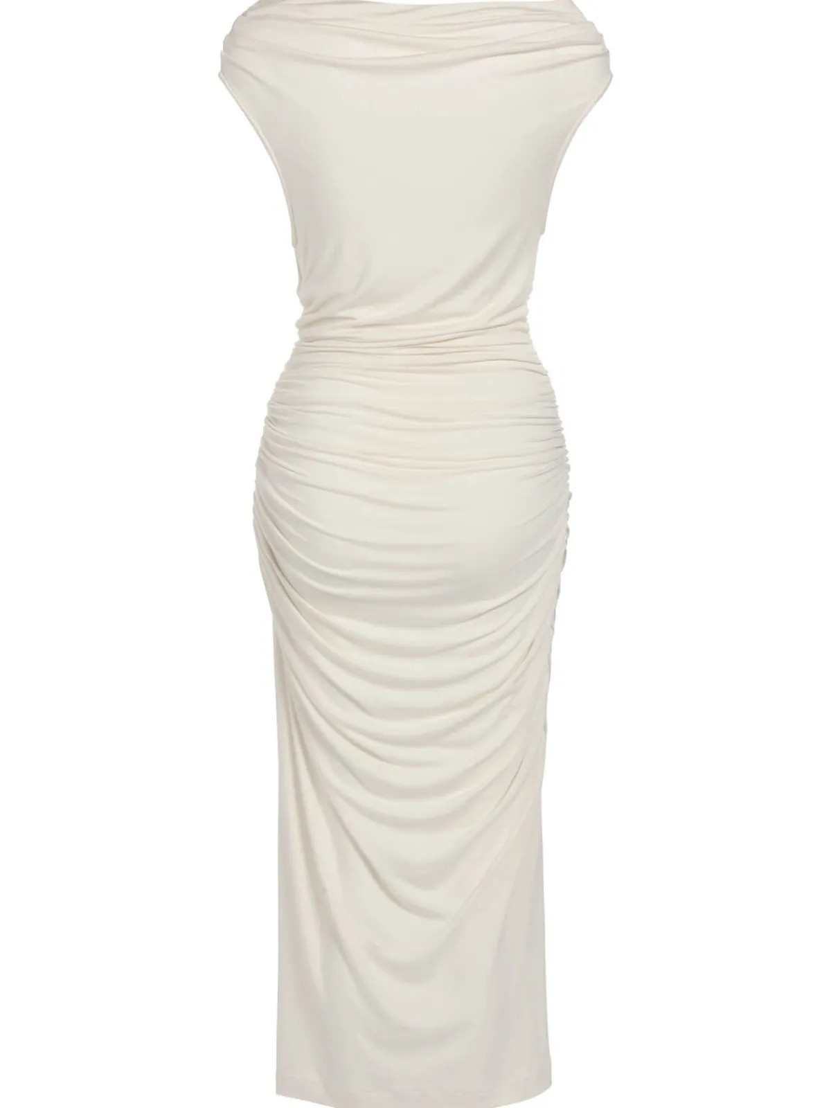 Clearance Retro Stage 1960s Cap Sleeve Slim Pleated Dress Ivory