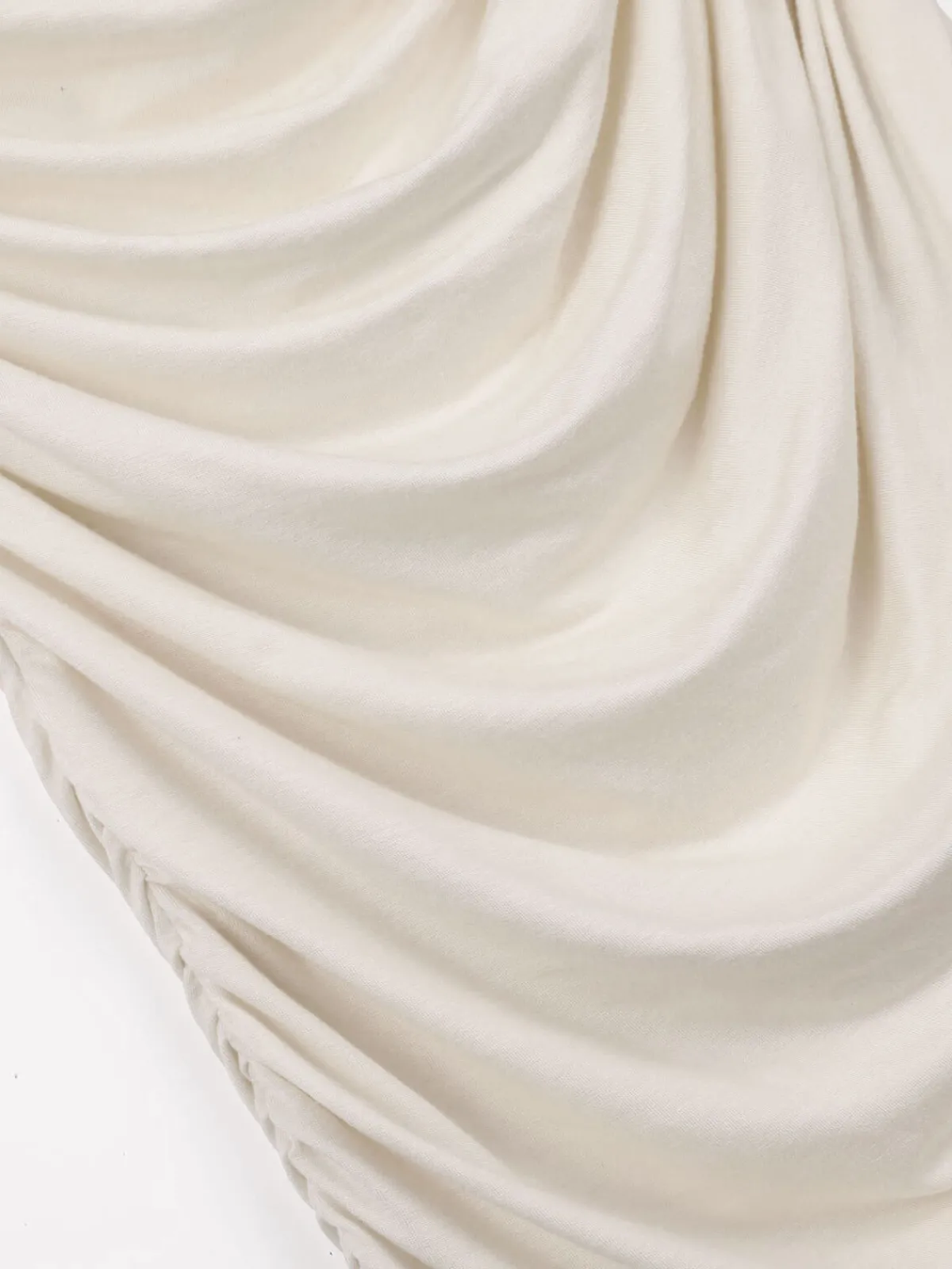 Clearance Retro Stage 1960s Cap Sleeve Slim Pleated Dress Ivory