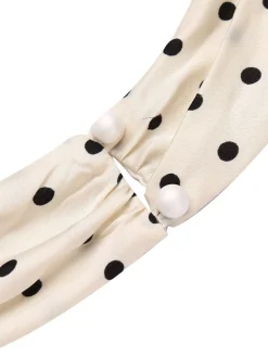 Clearance Retro Stage 1960s Polka Dot Halter Pencil Dress Ivory