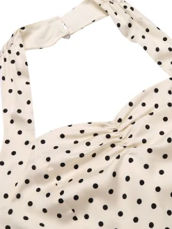 Clearance Retro Stage 1960s Polka Dot Halter Pencil Dress Ivory