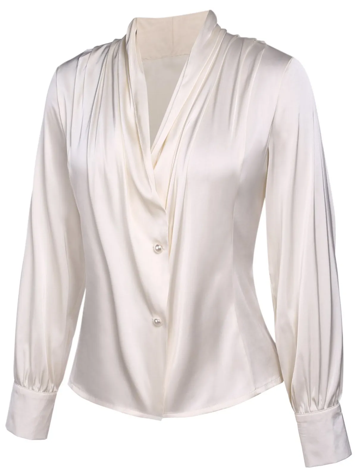 Discount Retro Stage 1930s Solid Long Sleeve Blouse Ivory