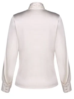 Discount Retro Stage 1930s Solid Long Sleeve Blouse Ivory