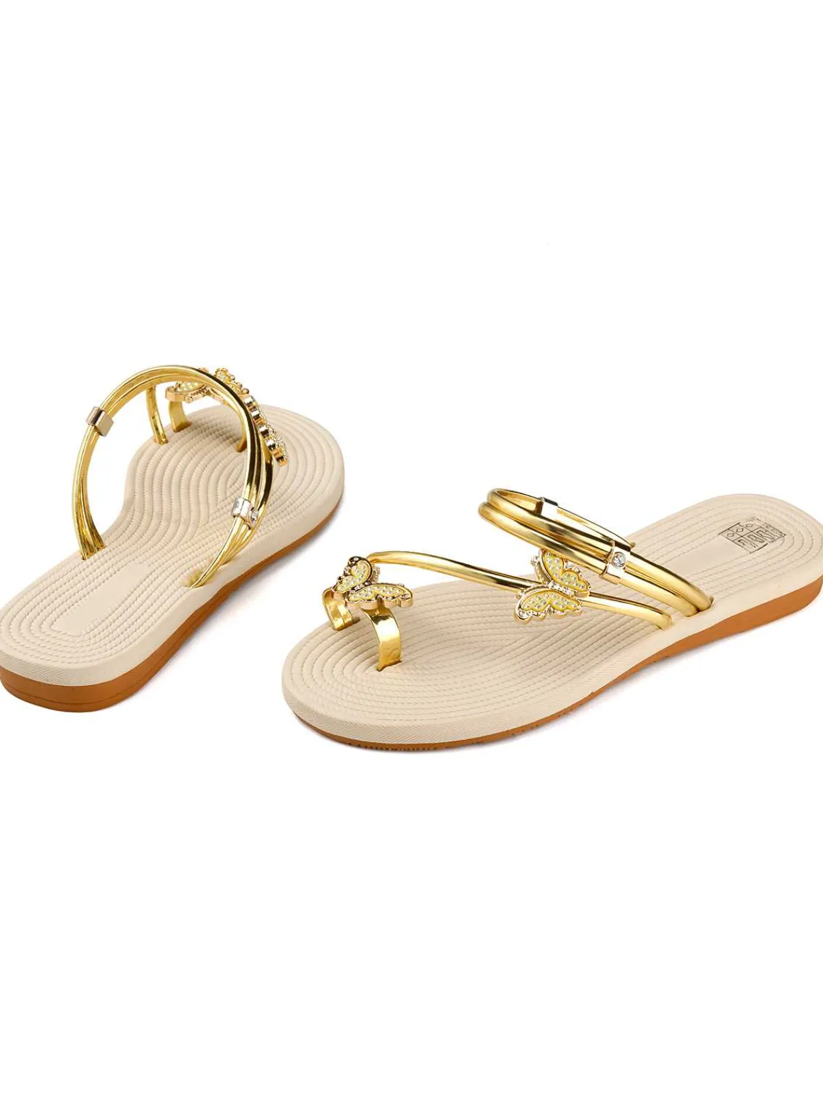 Discount Retro Stage Khaki Butterfly Beach Flat Sandals Light Khaki