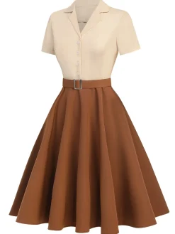 Outlet Retro Stage Khaki Green 1950s Vintage Button Dress