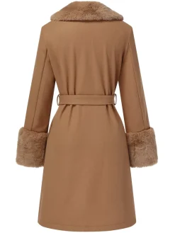 Hot Retro Stage 1950s Faux Fur Collar Button Coat Khaki