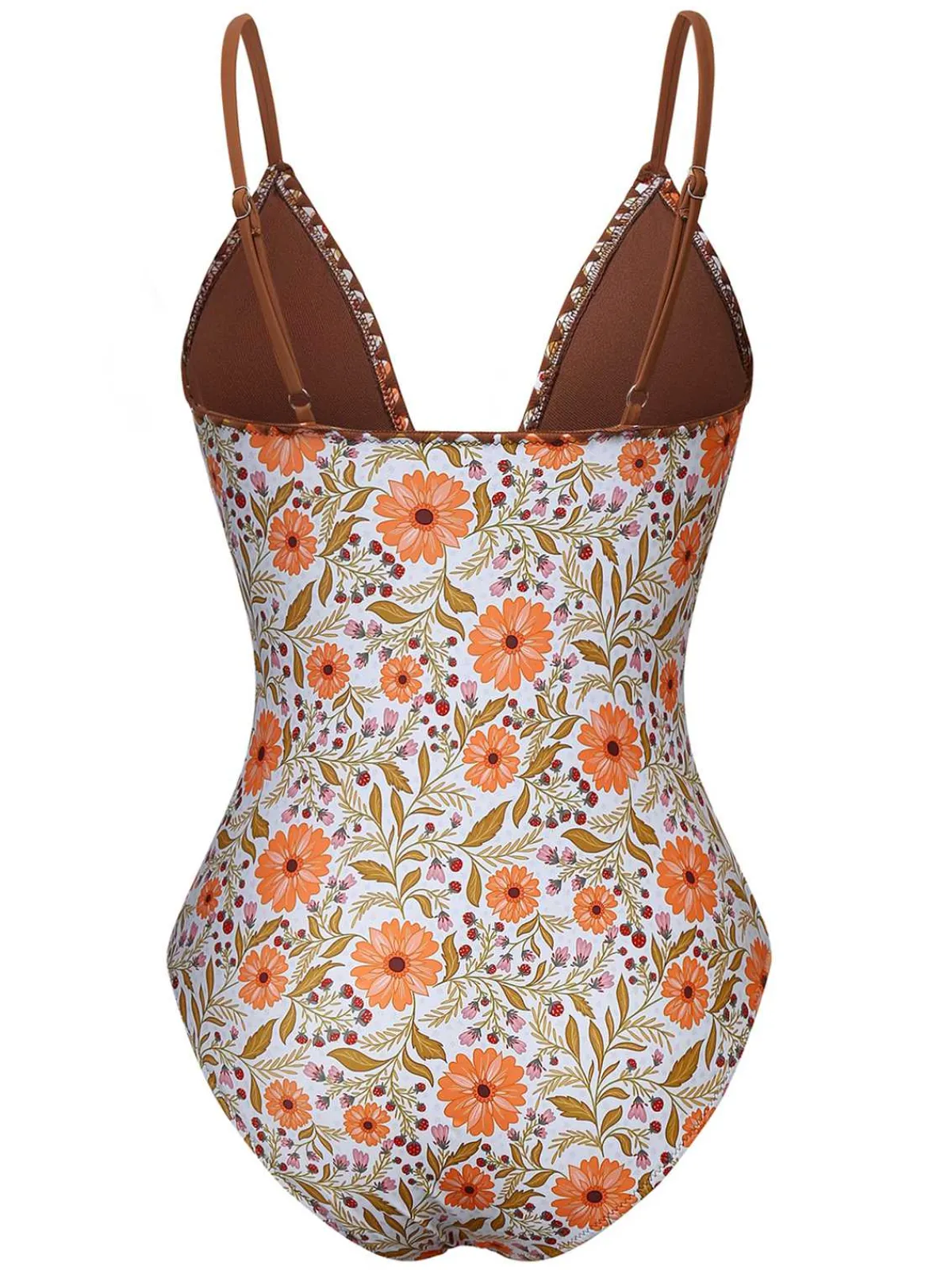 Hot Retro Stage 1950s Floral Keyhole One-Piece Swimsuit Khaki