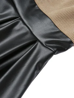 Discount Retro Stage Khaki 1950s Knitted Leather Patchwork Dress