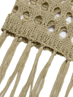 Fashion Retro Stage 1950s Knitted Tassel Hollow Cover-Up Khaki