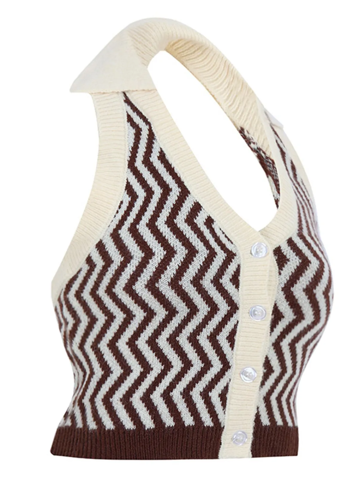 Discount Retro Stage Khaki 1950s Knitting Stripes Halter Button Tops