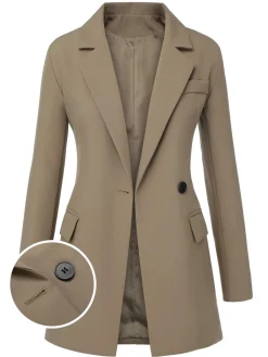 Discount Retro Stage 1950s Lapel Suit Long Sleeve Coat Khaki