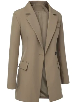 Discount Retro Stage 1950s Lapel Suit Long Sleeve Coat Khaki