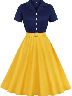 New Retro Stage Khaki 1950s Snow White Style Button Dress