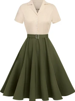 New Retro Stage Khaki 1950s Snow White Style Button Dress