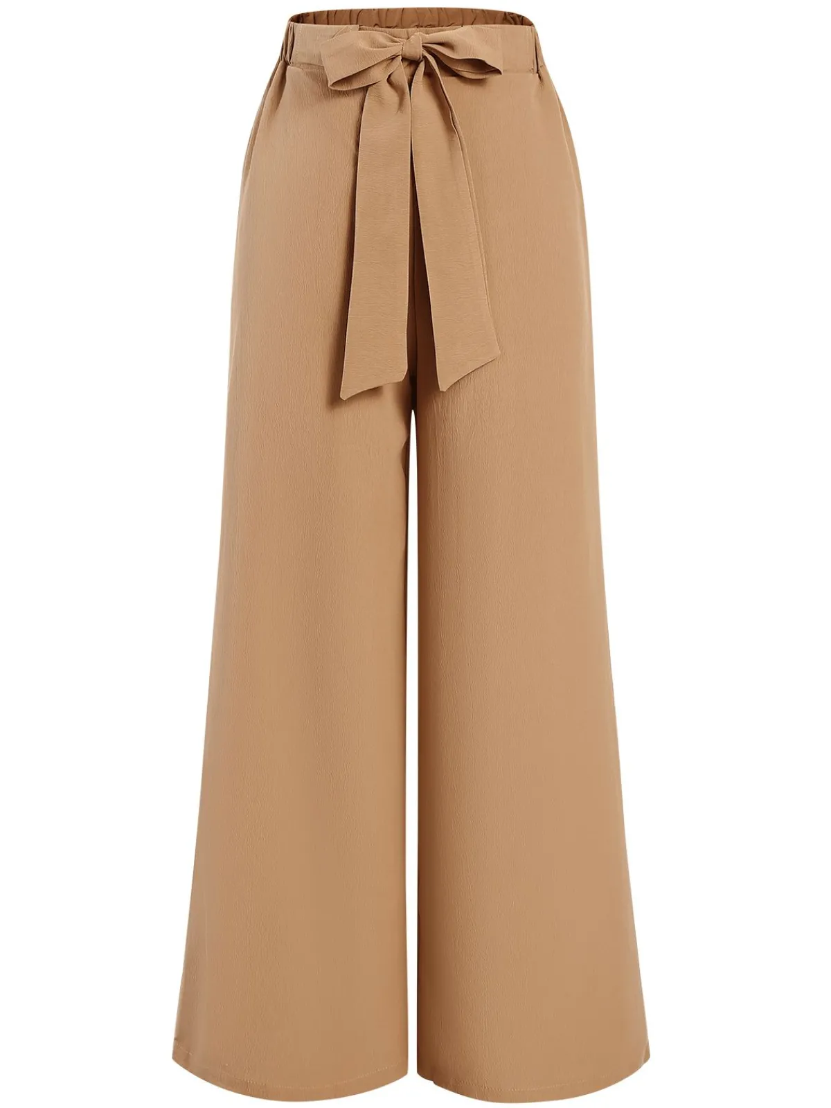 Online Retro Stage 1930s Solid Belt Pants Khaki