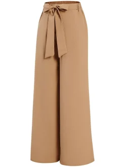 Online Retro Stage 1930s Solid Belt Pants Khaki