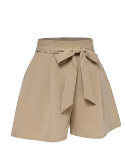 Sale Retro Stage 1950s Solid Belted Shorts Khaki