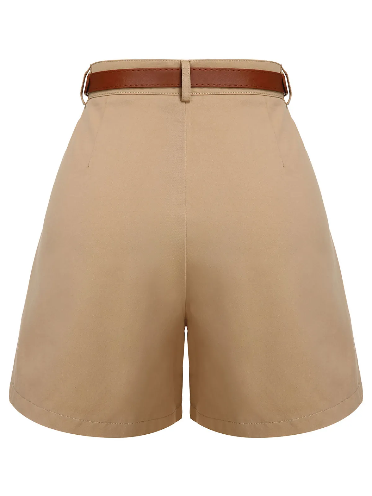 Fashion Retro Stage 1950s Solid Cotton Blend Belted Shorts Khaki