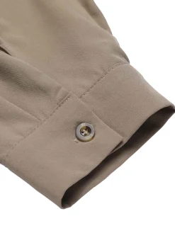 Fashion Retro Stage 1960s Solid Fold Pleated Lapel Dress Khaki