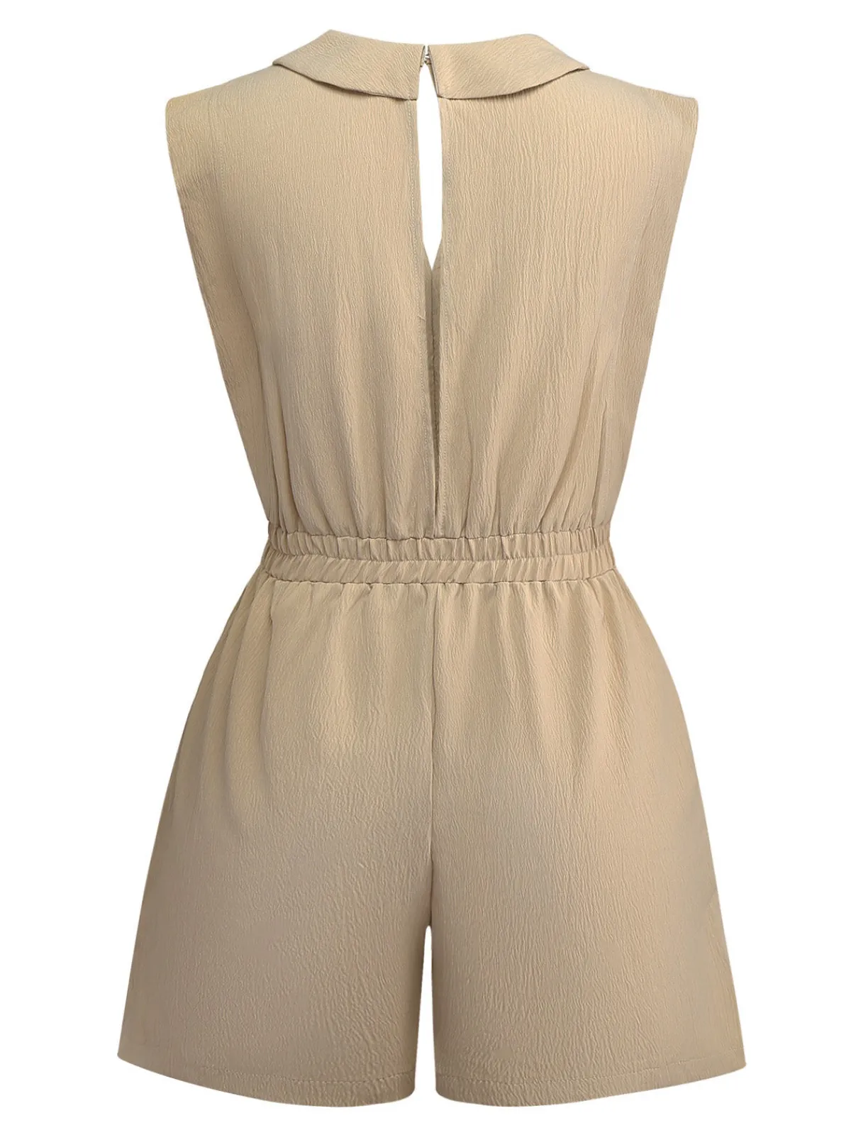 Clearance Retro Stage 1930s V-Neck Pocket Solid Romper Khaki