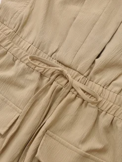 Clearance Retro Stage 1930s V-Neck Pocket Solid Romper Khaki
