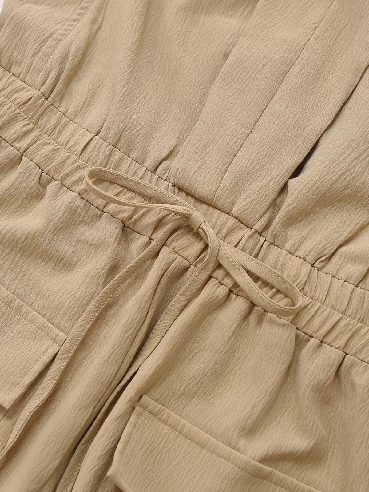 Clearance Retro Stage 1930s V-Neck Pocket Solid Romper Khaki