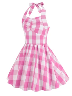 Clearance Retro Stage Kids Party 1950s Plaid Halter Swing Girl's Dress