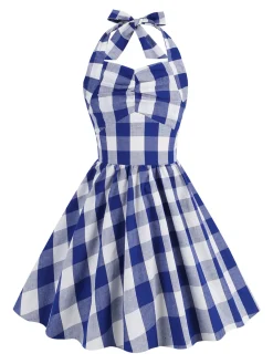 Clearance Retro Stage Kids Party 1950s Plaid Halter Swing Girl's Dress