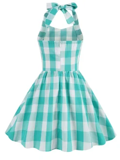 Clearance Retro Stage Kids Party 1950s Plaid Halter Swing Girl's Dress