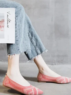Hot Retro Stage Knitted Jacquard Pointed Flat Shoes