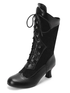 New Retro Stage Lace Patchwork Lace-Up Calf-High Boots