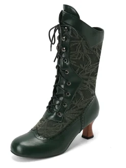 New Retro Stage Lace Patchwork Lace-Up Calf-High Boots