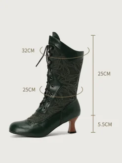 New Retro Stage Lace Patchwork Lace-Up Calf-High Boots