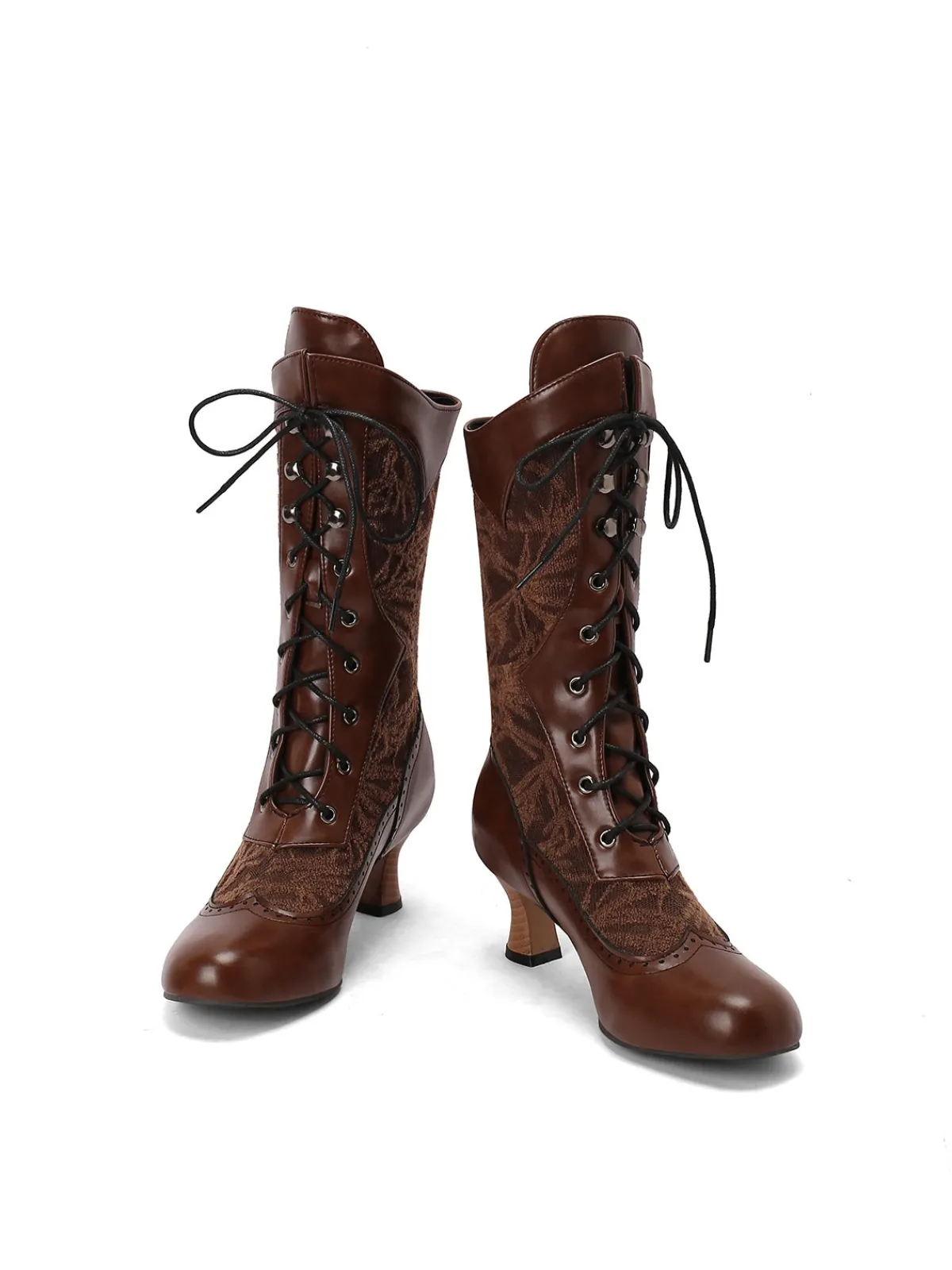 New Retro Stage Lace Patchwork Lace-Up Calf-High Boots