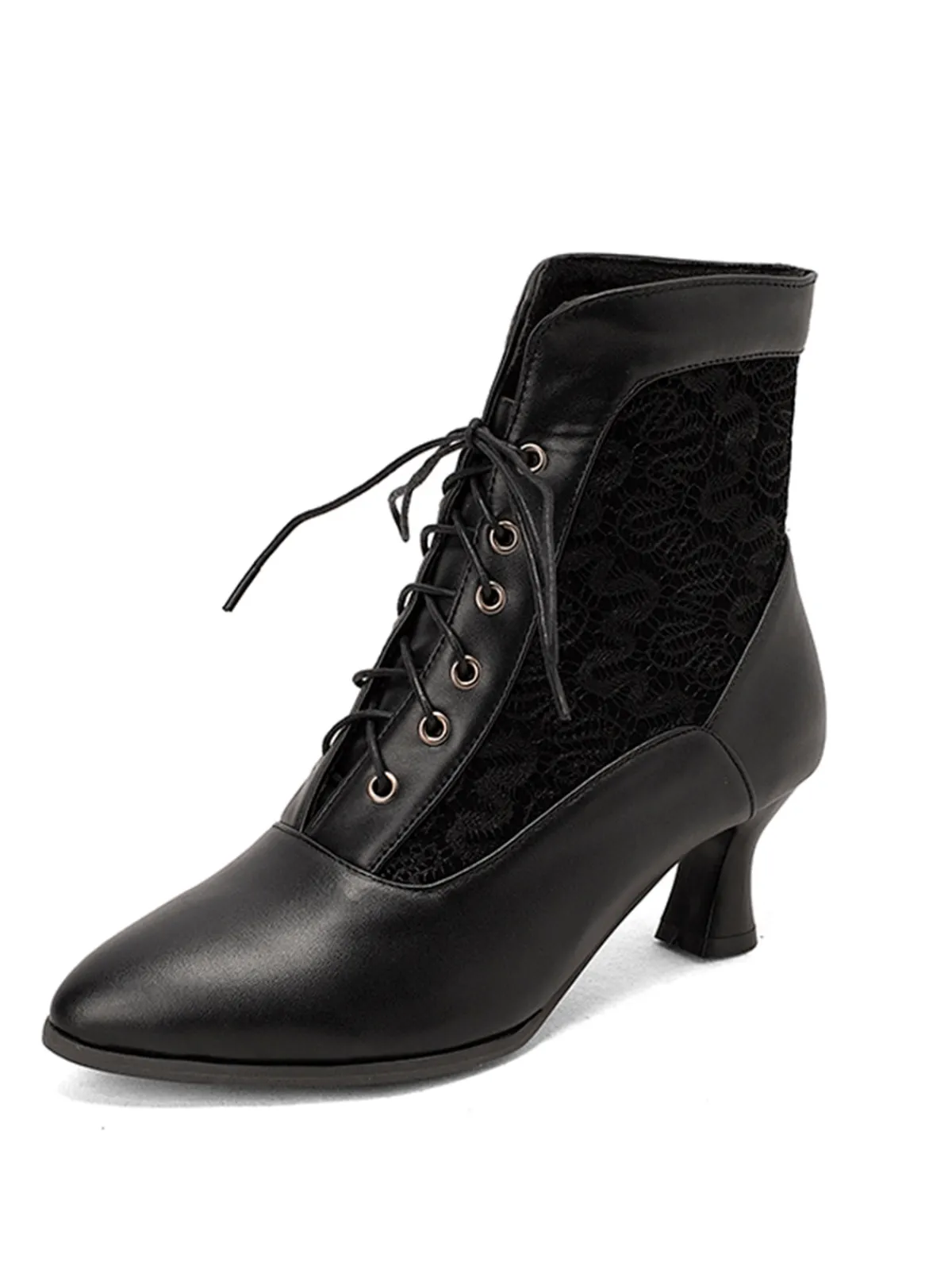Sale Retro Stage Lace Pointed Leather Heel Vintage Boots