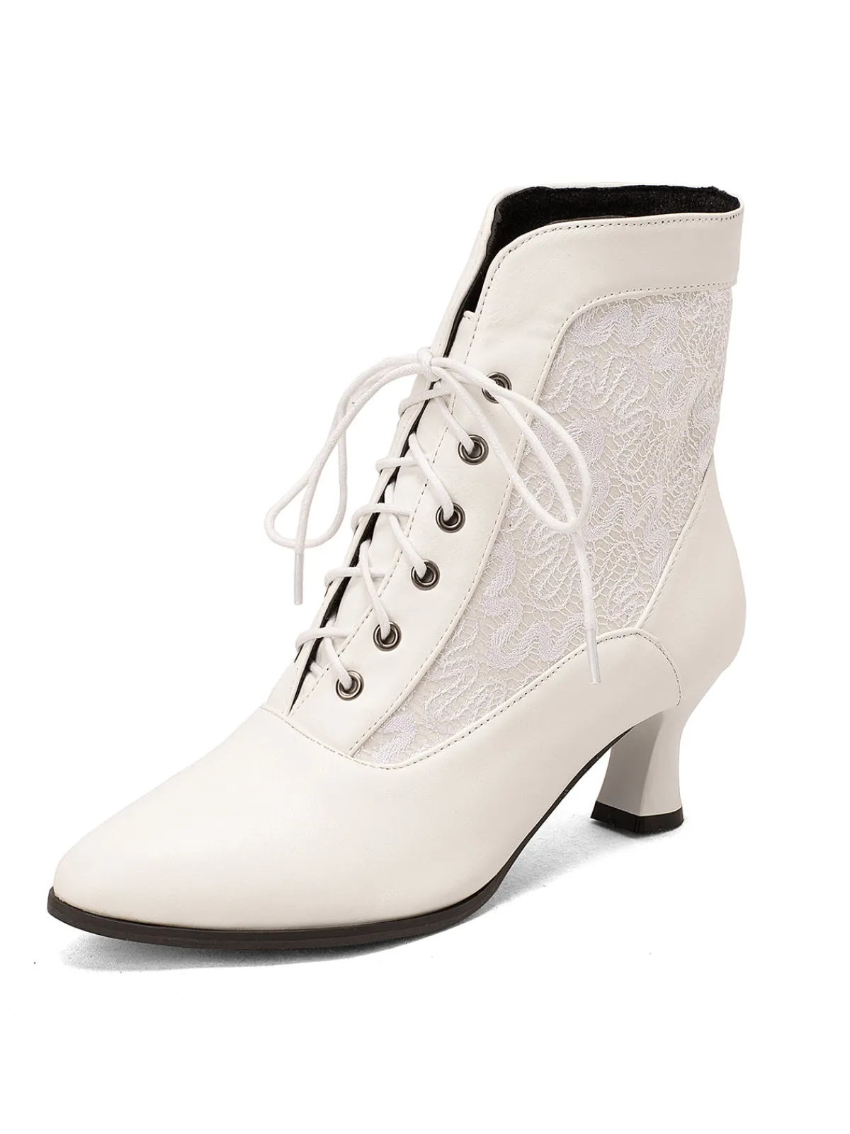 Sale Retro Stage Lace Pointed Leather Heel Vintage Boots