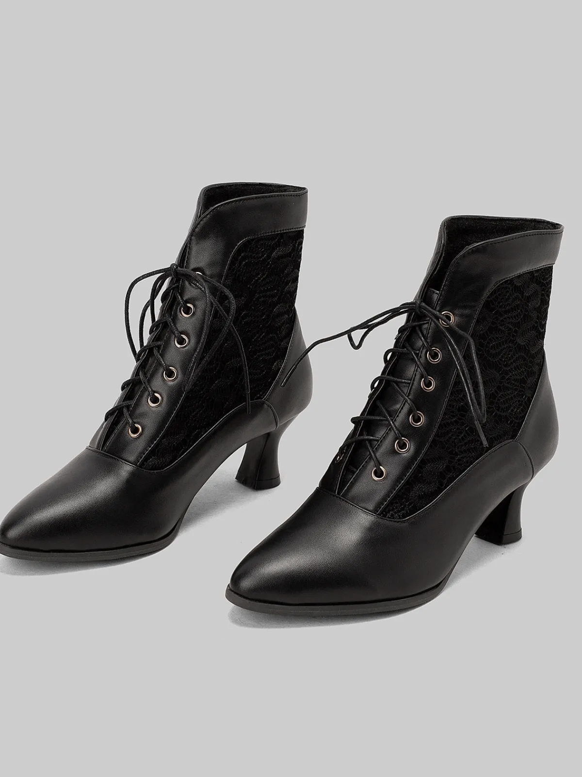 Sale Retro Stage Lace Pointed Leather Heel Vintage Boots