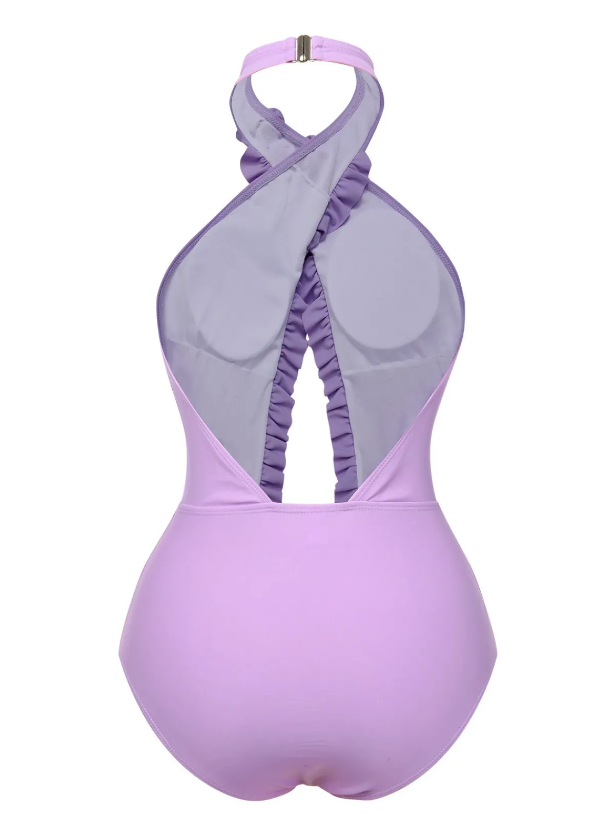 Outlet Retro Stage 1940s 3D Flowers Halter One-Piece Swimsuit Lavender