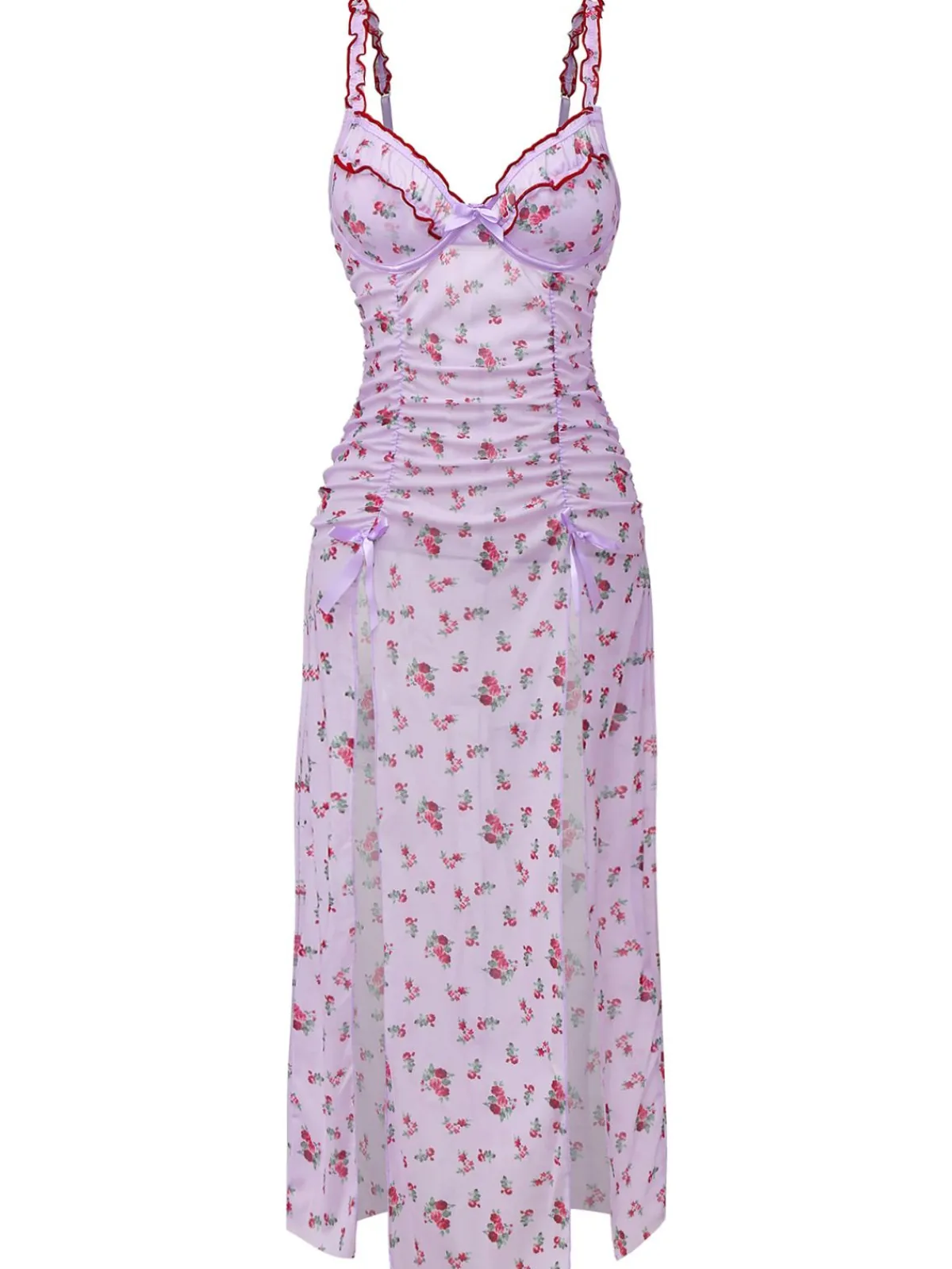 Fashion Retro Stage 1930s Ditsy Floral Bow Slip Nightdress Lavender