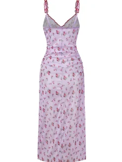 Fashion Retro Stage 1930s Ditsy Floral Bow Slip Nightdress Lavender