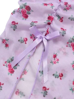 Fashion Retro Stage 1930s Ditsy Floral Bow Slip Nightdress Lavender