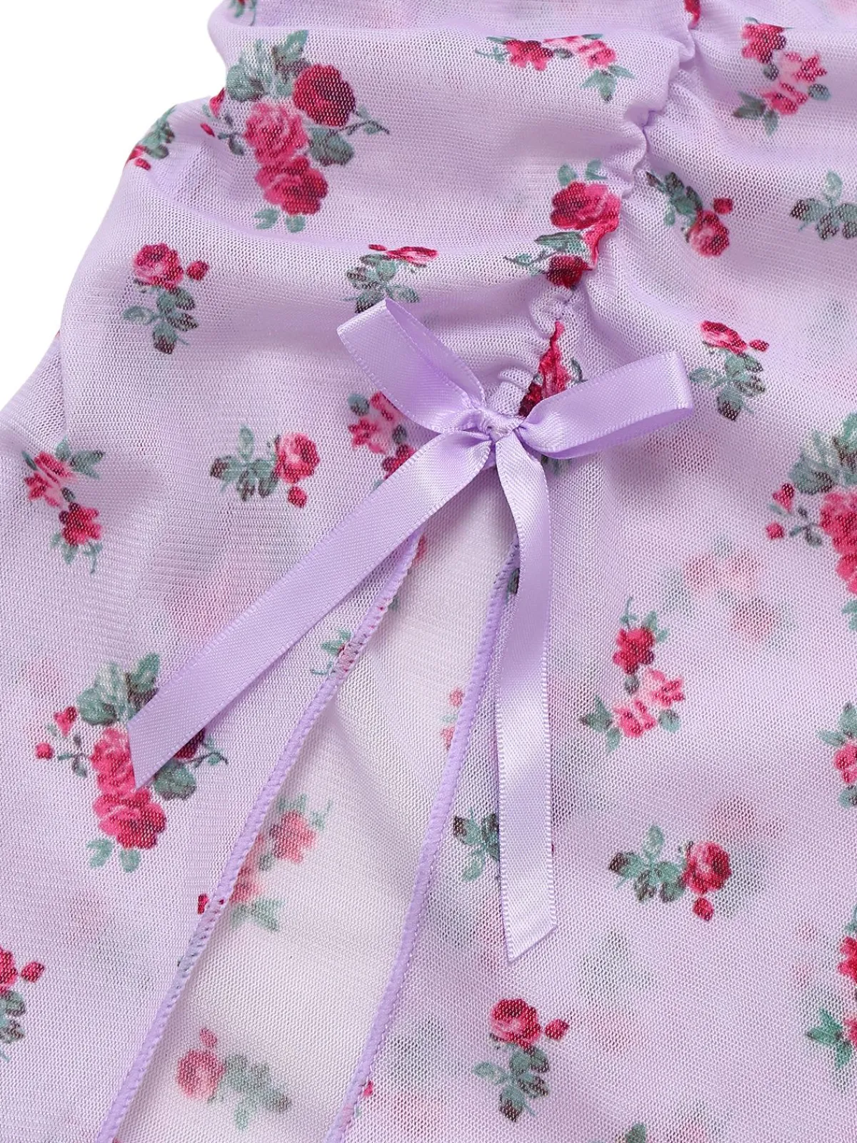 Fashion Retro Stage 1930s Ditsy Floral Bow Slip Nightdress Lavender