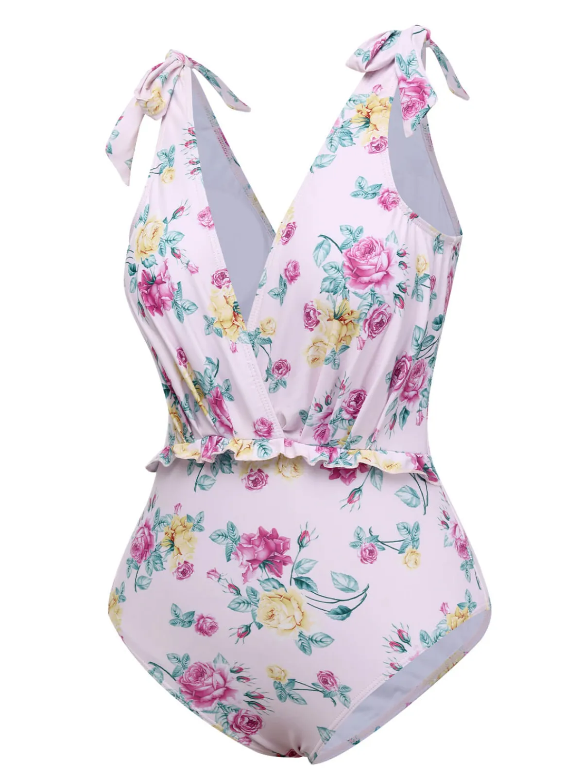 Best Retro Stage 1940s Floral Shoulder Tie Swimsuit Lavender